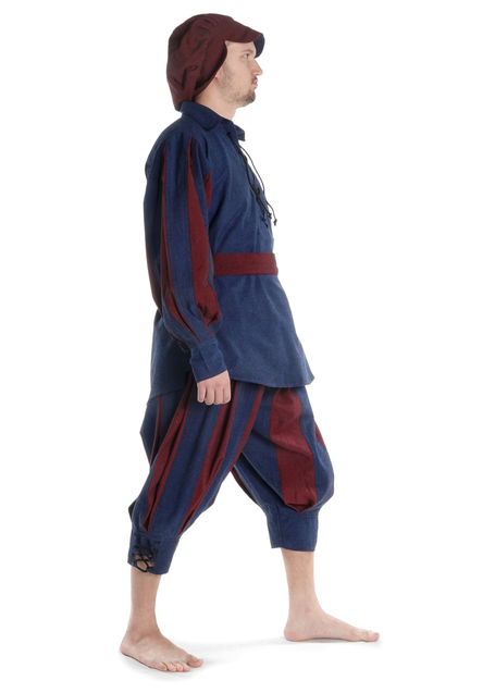 Landsknecht Schnürhemd Titurel in Blau-Rot Seitenansicht 3