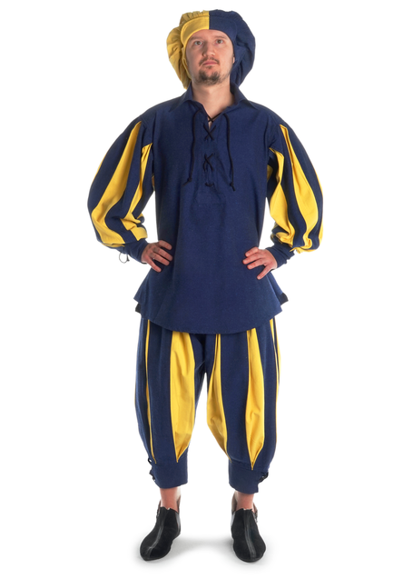 Landsknecht Schnürhemd Titurel in Blau-Gelb Frontansicht