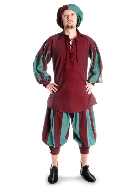 Landsknecht Schnürhemd Titurel in Rot-Grün Frontansicht