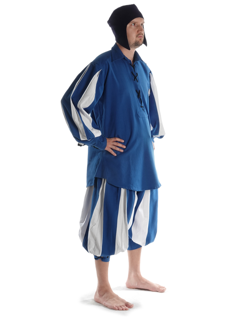 Landsknecht Schnürhemd Titurel in Königsblau-Weiß Seitenansicht