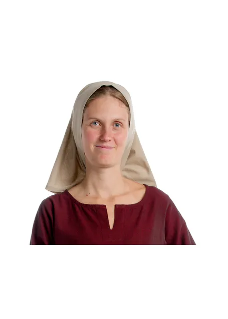 Mittelalter Kopftuch Laudamie in Hanffarben Frontansicht