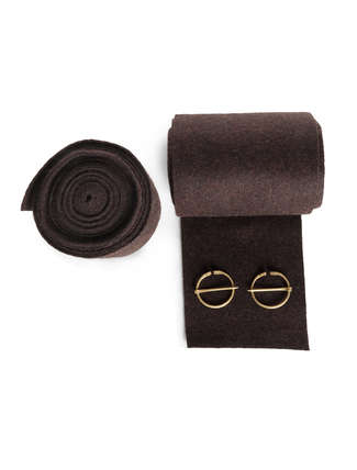 Mittelalter Wadenwickel Balder Set mit Fibeln in Braun Frontansicht 3