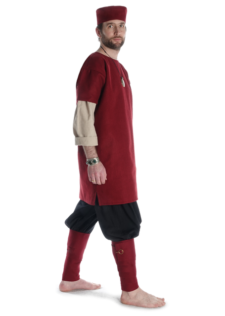Mittelalter Wadenwickel Balder Set mit Fibeln in Rot Frontansicht 4