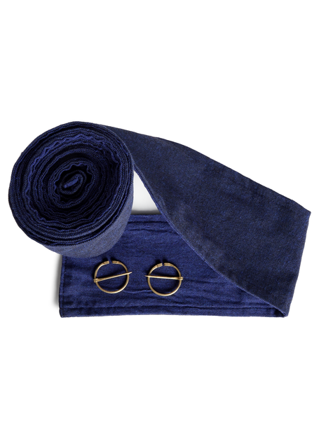 Mittelalter Wadenwickel Balder Set mit Fibeln in Blau Frontansicht 3