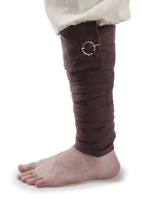 Mittelalter Wadenwickel Balder Set mit Fibeln in Braun Frontansicht