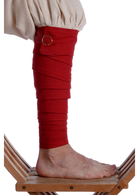 Mittelalter Wadenwickel Balder Set mit Fibeln in Feuerrot Frontansicht