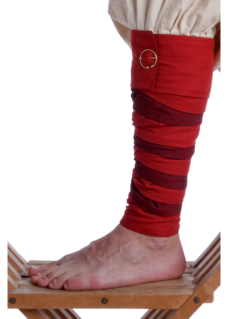 Mittelalter Wadenwickel Balder Set mit Fibeln in Feuerrot Frontansicht 2
