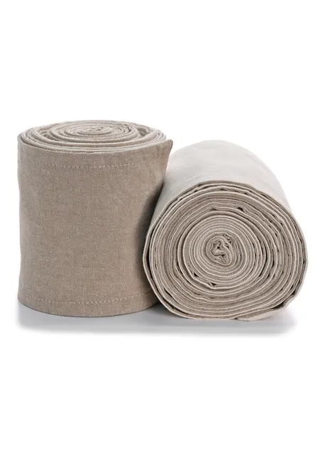 Mittelalter Wadenwickel Balder Set mit Fibeln in Hanffarben Detailansicht