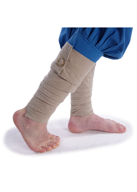 Mittelalter Wadenwickel Balder Set mit Fibeln in Hanffarben Frontansicht