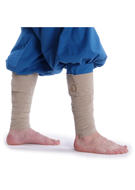 Mittelalter Wadenwickel Balder Set mit Fibeln in Hanffarben Frontansicht 2