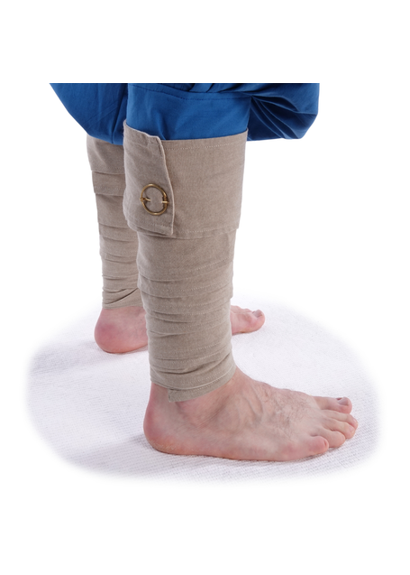 Mittelalter Wadenwickel Balder Set mit Fibeln in Hanffarben Frontansicht 5