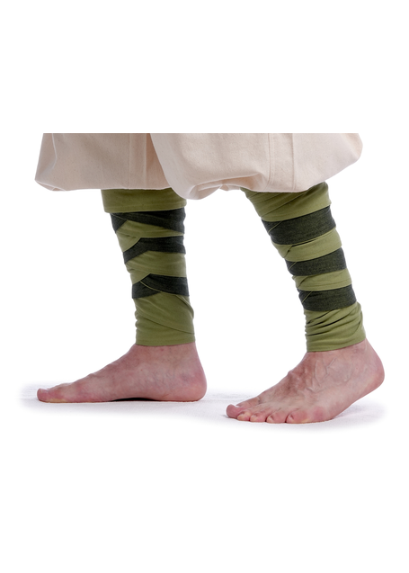 Mittelalter Wadenwickel Balder Set mit Fibeln in Olivgrün Frontansicht