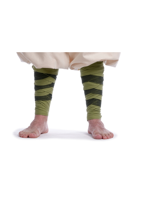 Mittelalter Wadenwickel Balder Set mit Fibeln in Olivgrün Frontansicht 4