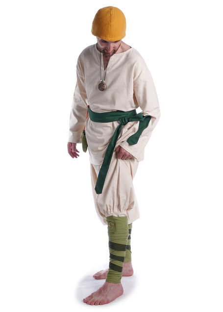 Mittelalter Wadenwickel Balder Set mit Fibeln in Olivgrün Frontansicht 5