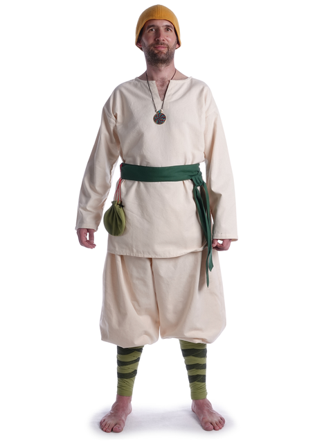 Mittelalter Wadenwickel Balder Set mit Fibeln in Olivgrün Frontansicht 6