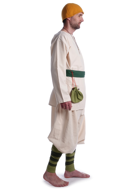 Mittelalter Wadenwickel Balder Set mit Fibeln in Olivgrün Seitenansicht 2