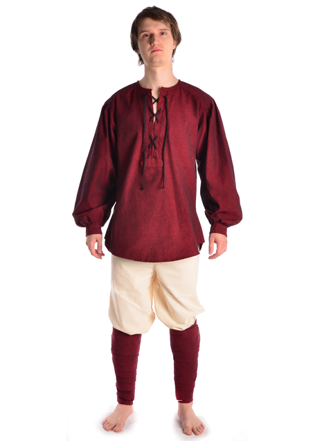 Mittelalter Wadenwickel Balder Set mit Fibeln in Rot Frontansicht