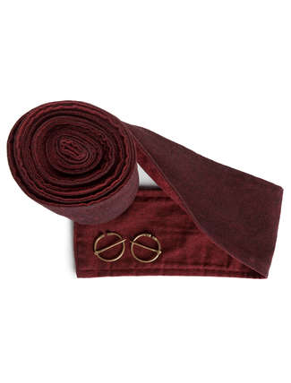 Mittelalter Wadenwickel Balder Set mit Fibeln in Rot Frontansicht 4