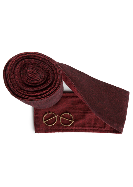 Mittelalter Wadenwickel Balder Set mit Fibeln in Rot Frontansicht 4