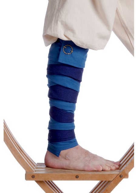 Mittelalter Wadenwickel Balder Set mit Fibeln in Königsblau Frontansicht 3