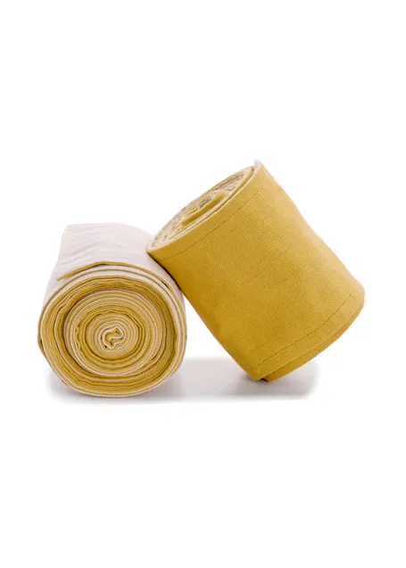 Mittelalter Wadenwickel Balder Set mit Fibeln in Gelb Detailansicht 5