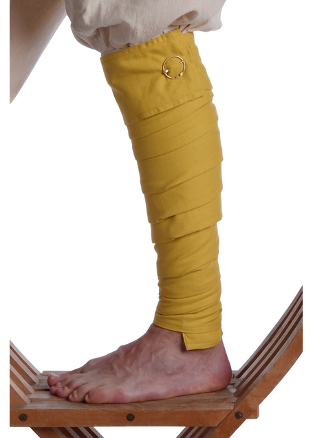 Mittelalter Wadenwickel Balder Set mit Fibeln in Gelb Frontansicht 2