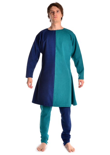 Mittelalter Tunika Alphart in Blau-Grün Frontansicht