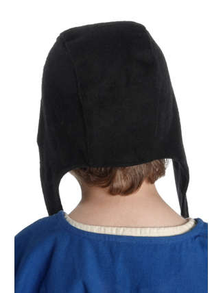 Mittelalter Haube Anschoes in Schwarz Rückansicht