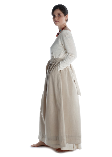 Mittelalter Schürze Widga in Hanffarben Seitenansicht