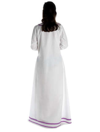 Wikinger Kleid Hildr in Weiß-Violett Rückansicht
