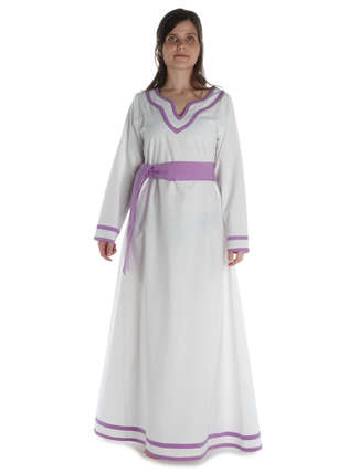 Wikinger Kleid Hildr in Weiß-Violett Frontansicht 3