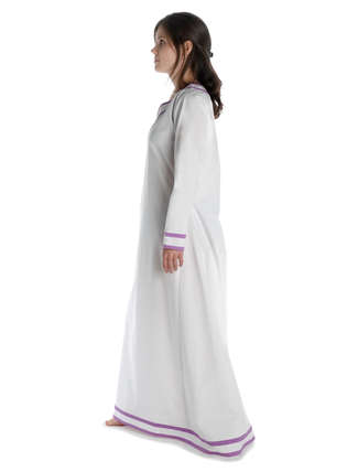 Wikinger Kleid Hildr in Weiß-Violett Seitenansicht