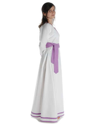 Wikinger Kleid Hildr in Weiß-Violett Seitenansicht 2