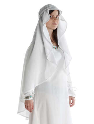 Mittelalter Schleier Vör in Weiß Seitenansicht 4
