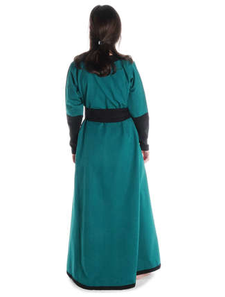 Mittelalter Kleid Skalmöld in Grün-Schwarz Rückansicht