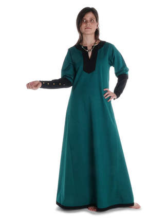Mittelalter Kleid Skalmöld in Grün-Schwarz Frontansicht