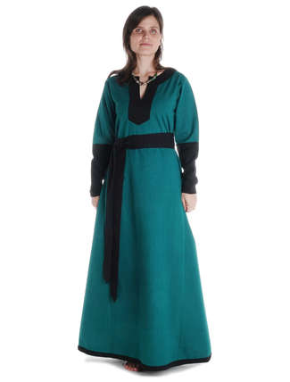 Mittelalter Kleid Skalmöld in Grün-Schwarz Frontansicht 2