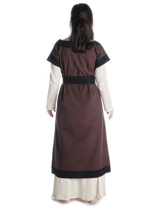 Mittelalter Kleid Linde in Braun-Schwarz Rückansicht