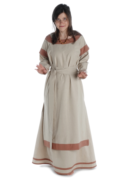 Mittelalter Kleid Linde in Hanffarben-Hellbraun Frontansicht 2