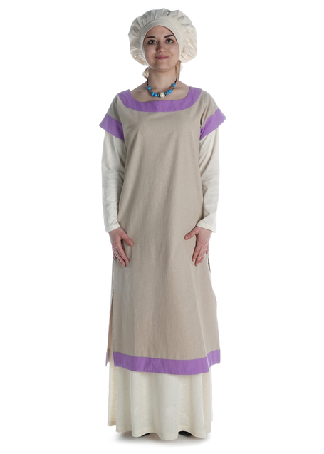 Mittelalter Kleid Linde in Hanffarben-Violett Frontansicht