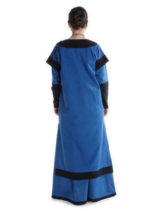 Mittelalter Kleid Linde in Königsblau-Schwarz Rückansicht