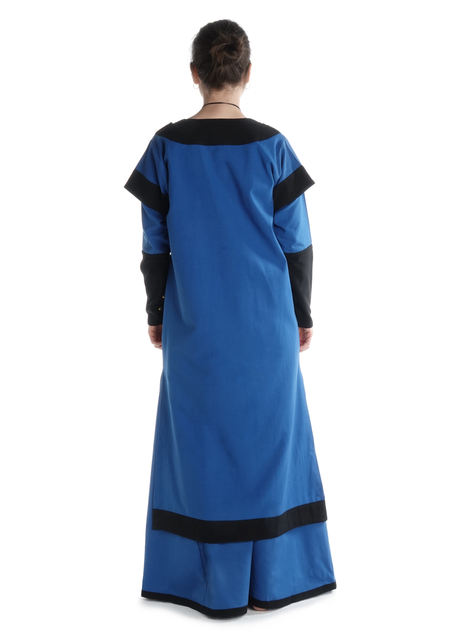 Mittelalter Kleid Linde in Königsblau-Schwarz Rückansicht