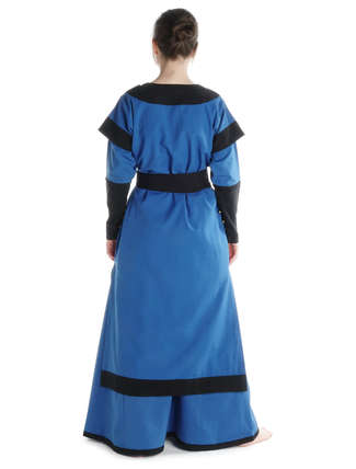 Mittelalter Kleid Linde in Königsblau-Schwarz Rückansicht 2