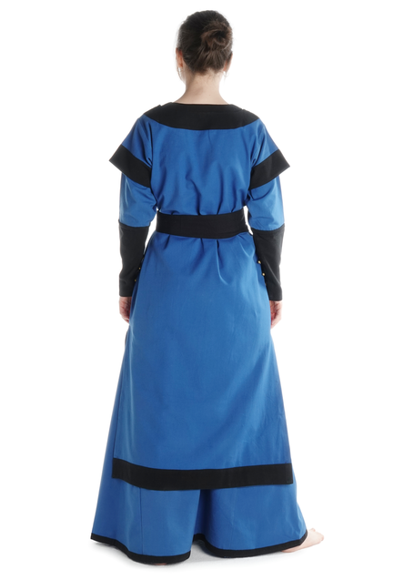 Mittelalter Kleid Linde in Königsblau-Schwarz Rückansicht 2