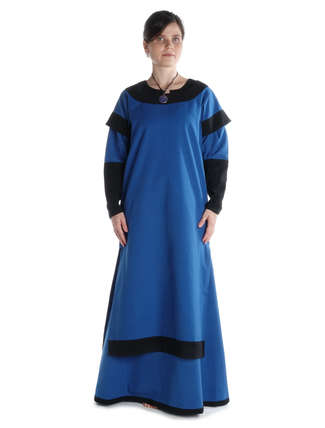 Mittelalter Kleid Linde in Königsblau-Schwarz Frontansicht