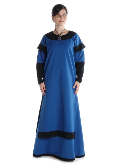 Mittelalter Kleid Linde in Königsblau-Schwarz Frontansicht