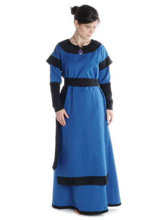 Mittelalter Kleid Linde in Königsblau-Schwarz Frontansicht 2
