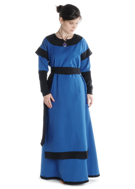 Mittelalter Kleid Linde in Königsblau-Schwarz Frontansicht 2