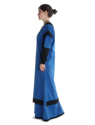 Mittelalter Kleid Linde in Königsblau-Schwarz Seitenansicht