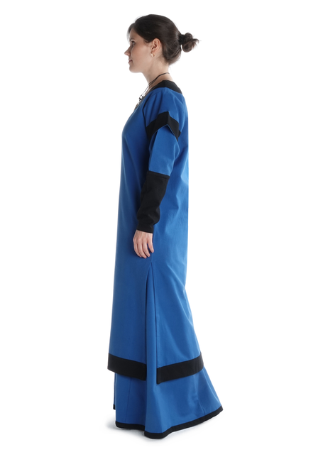 Mittelalter Kleid Linde in Königsblau-Schwarz Seitenansicht
